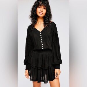 FREE PEOPLE Romy Long Sleeve Ruffle Boho Tunic/Minidress In Black Sz S ✨EUC✨